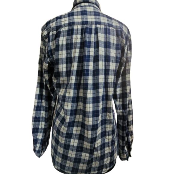 Blue and White Plaid Flannel Button Up Shirt Size Small - Picture 2 of 4